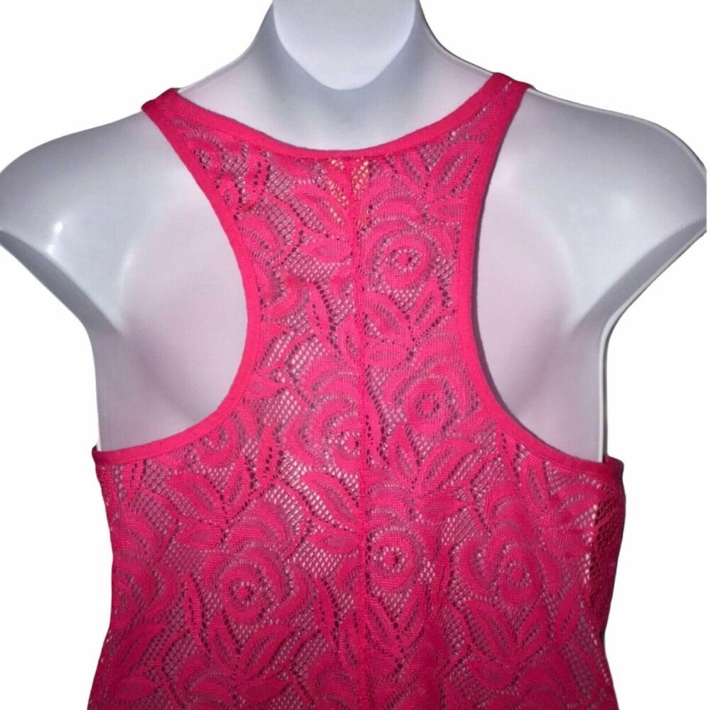 OP Ocean Pacific Swimsuit CoverUp Juniors L 11 13 Hot Pink Floral Beach Tank - Picture 7 of 9